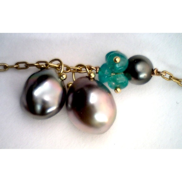 Ten Thousand Things 18k Gold Tourmaline and Gray Pearl Necklace Rare - Picture 3 of 6